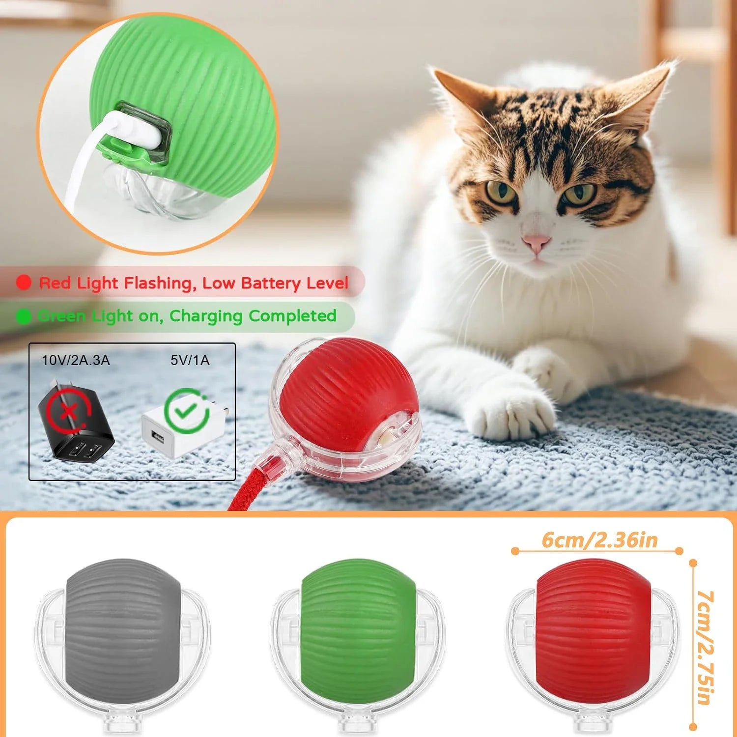 2-Pack Smart Cat Toy Balls – Auto Rolling Rechargeable Toys with Faux Tail for Indoor Play & Training