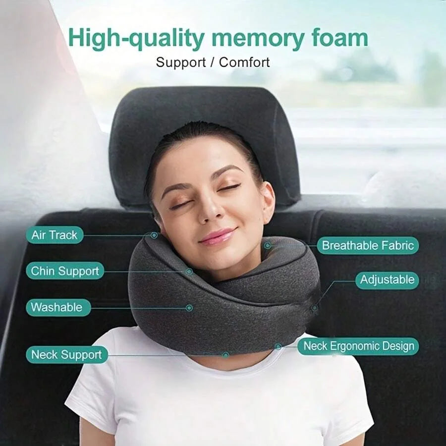 ErgoFoam™ Travel Neck Pillow – Breathable, Washable, Memory Foam Support for Flights & Long Trips